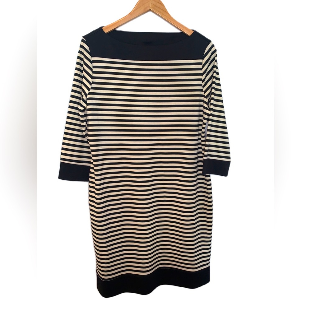 Isaac Mizrahi Black & Cream Stripe Boatneck Sheath Dress Size XL
